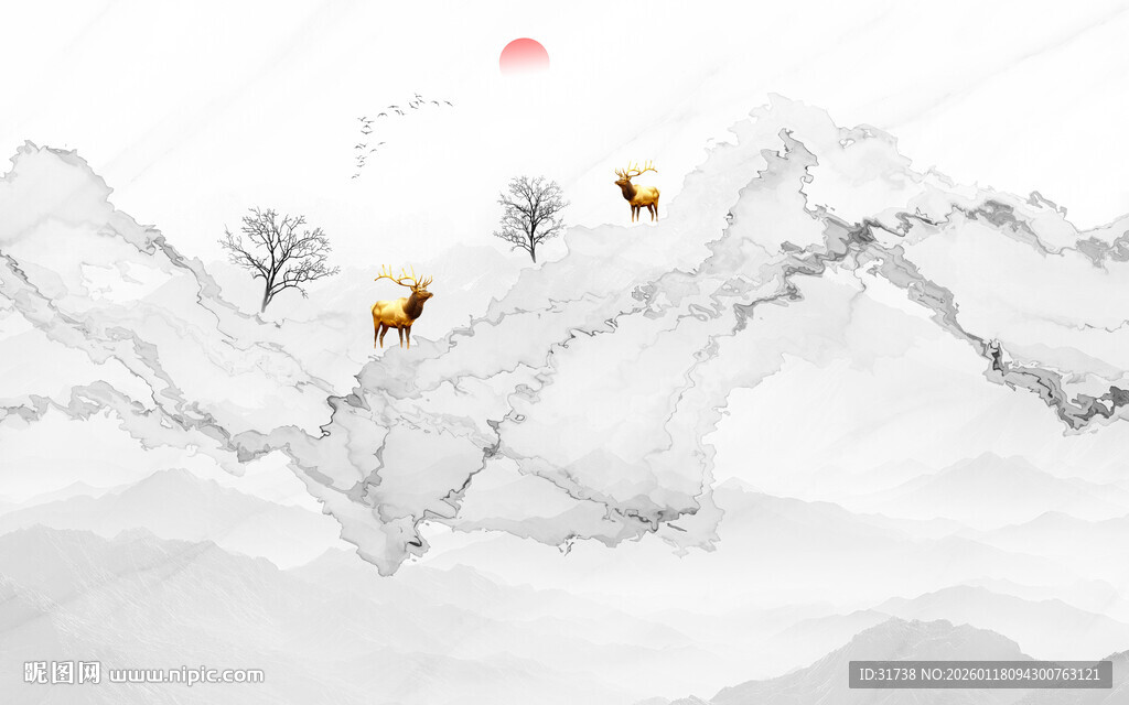 抽象水墨线条烟雾山水电视背景墙