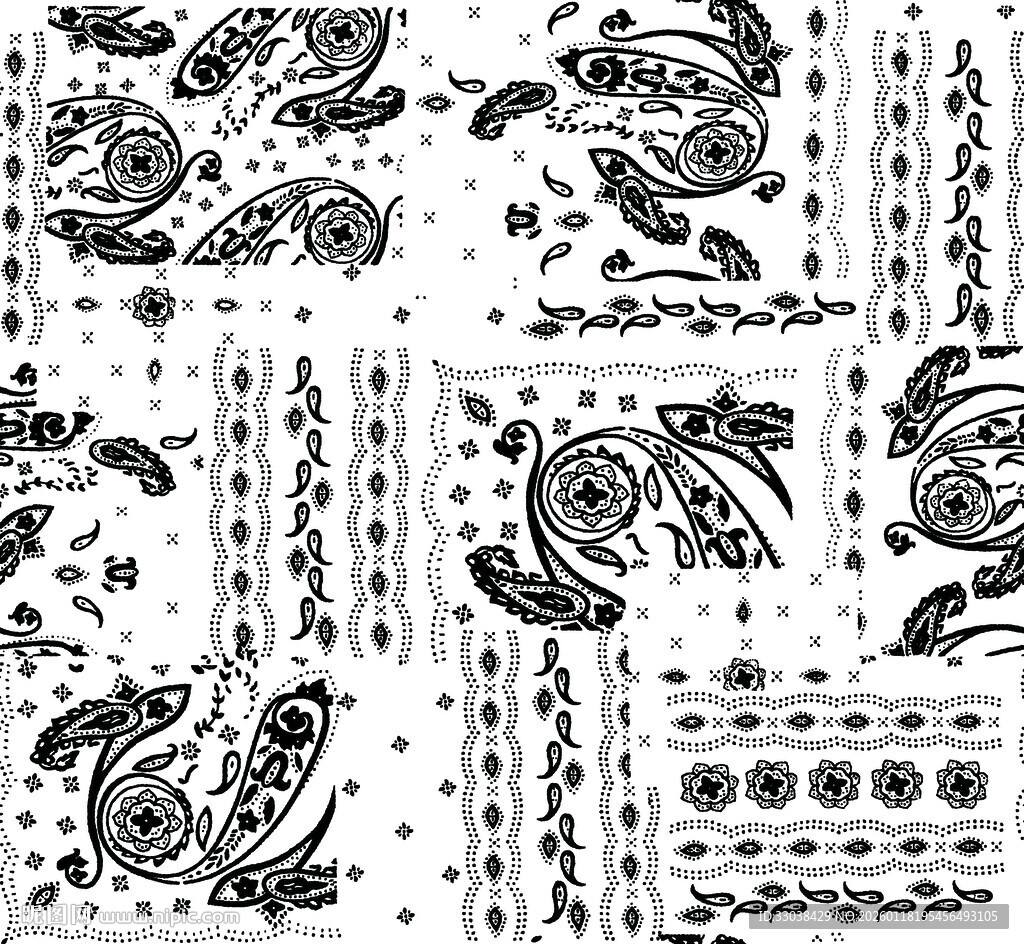 黑白佩斯利花纹图案设计