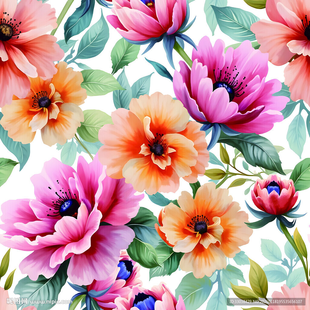 水彩花卉图案 绚丽多姿