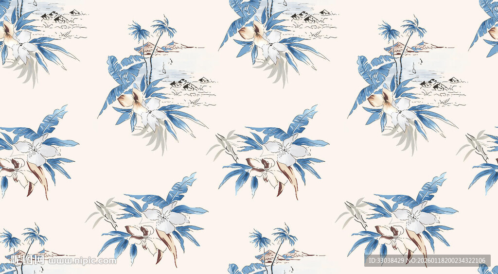 蓝白花鸟图案 清新雅致