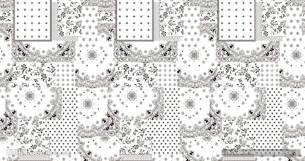 花卉几何图案无缝背景图