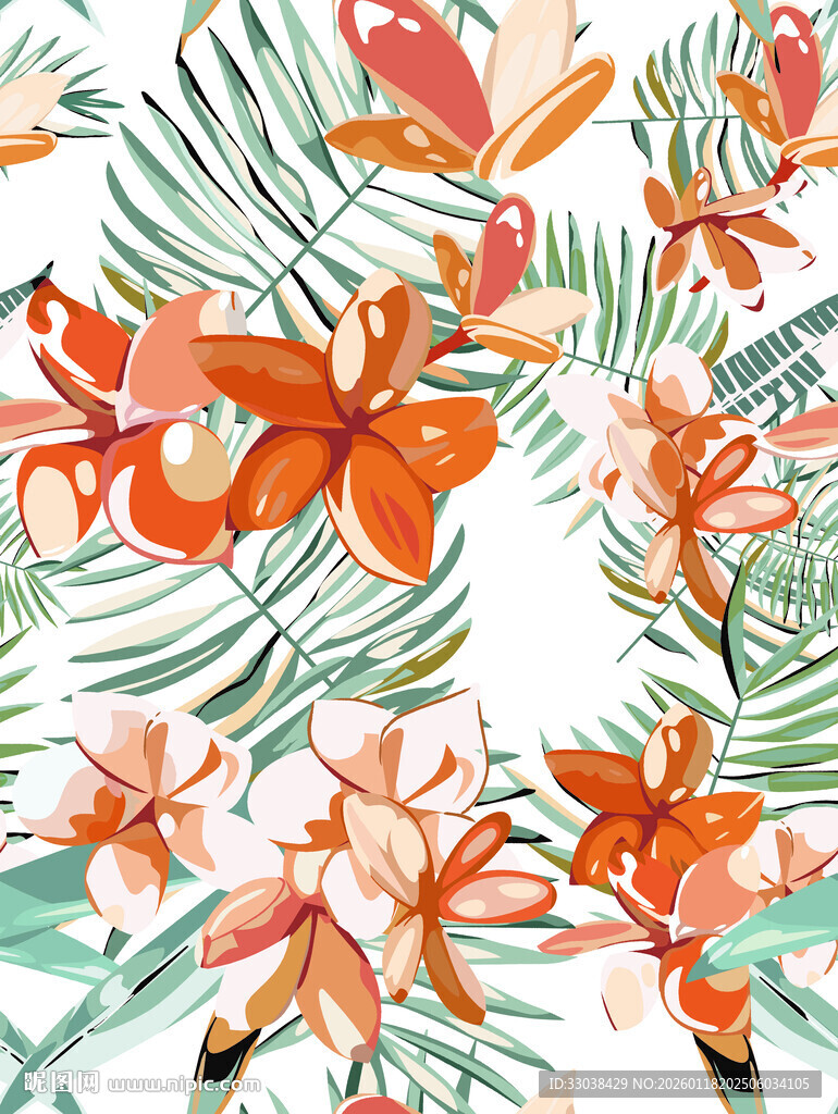 热带花卉水彩图案