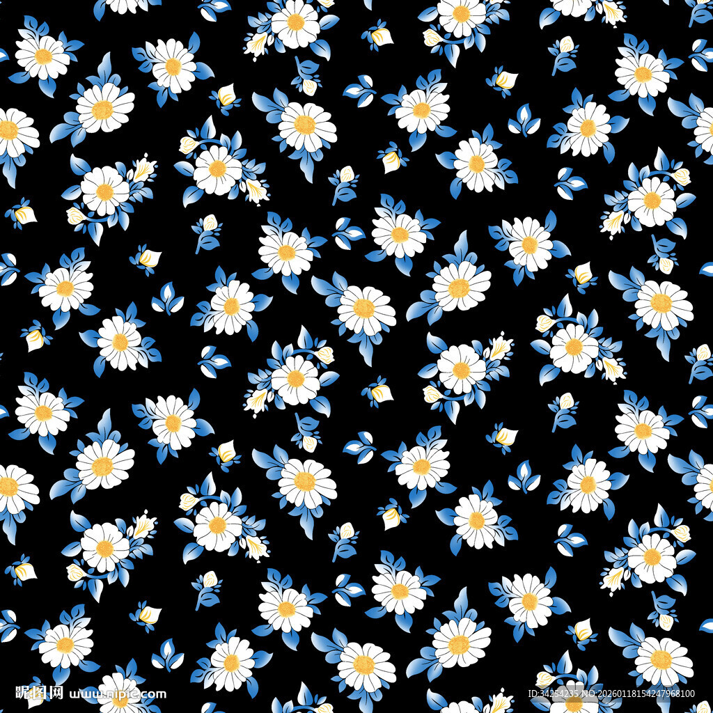 黑色背景小雏菊碎花图案