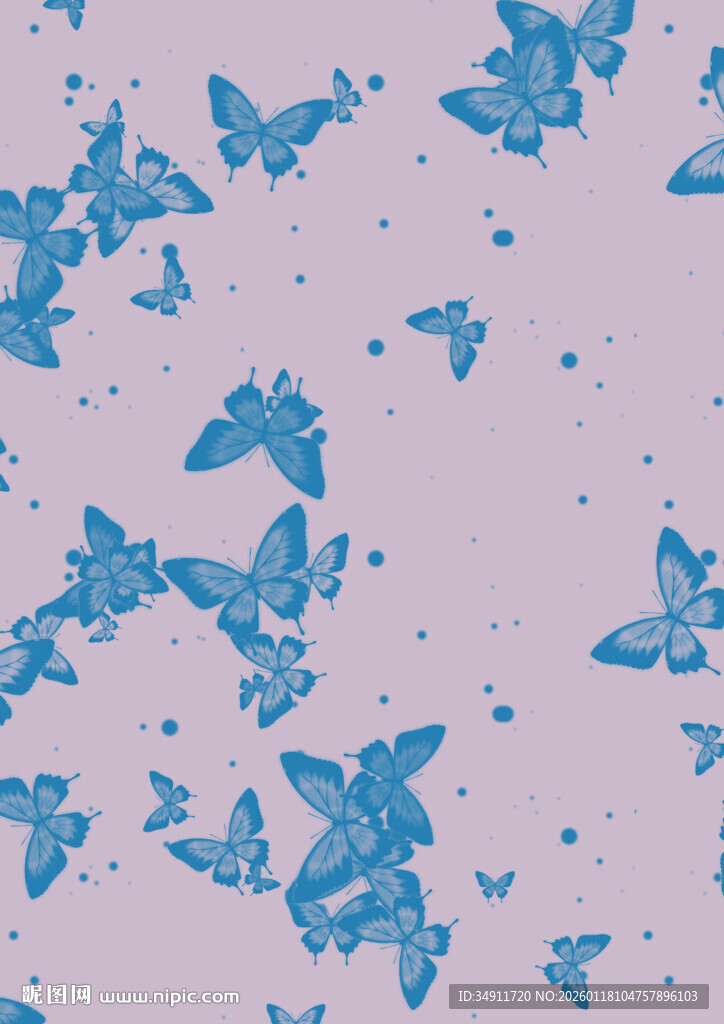 蓝蝶纷飞于淡粉背景