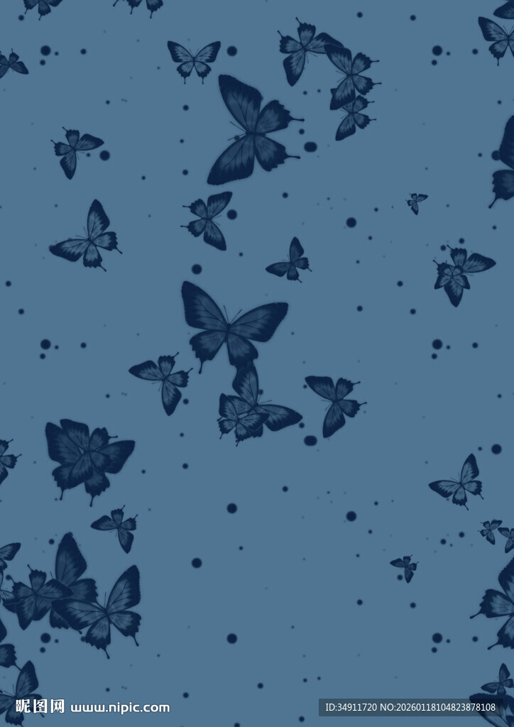 蓝色背景上的群蝶飞舞