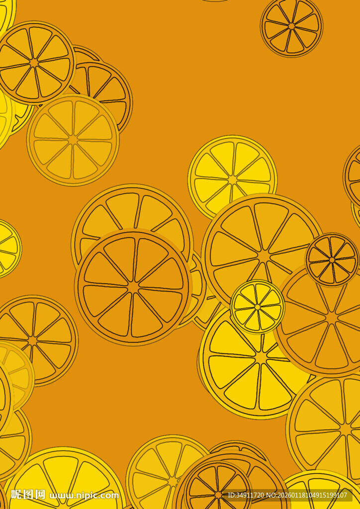 橙黄色柠檬切片图案背景