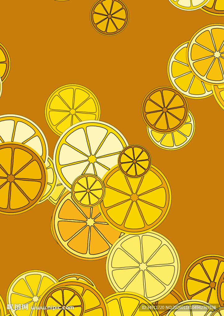 橙黄色柠檬切片图案背景