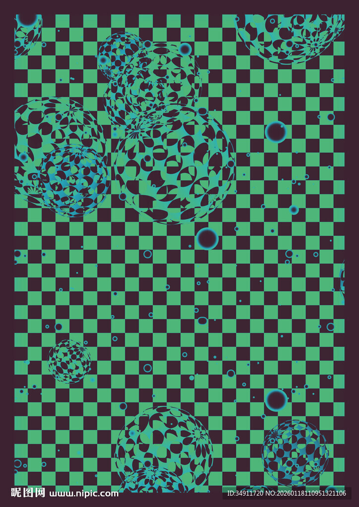 绿色格子底纹球形图案