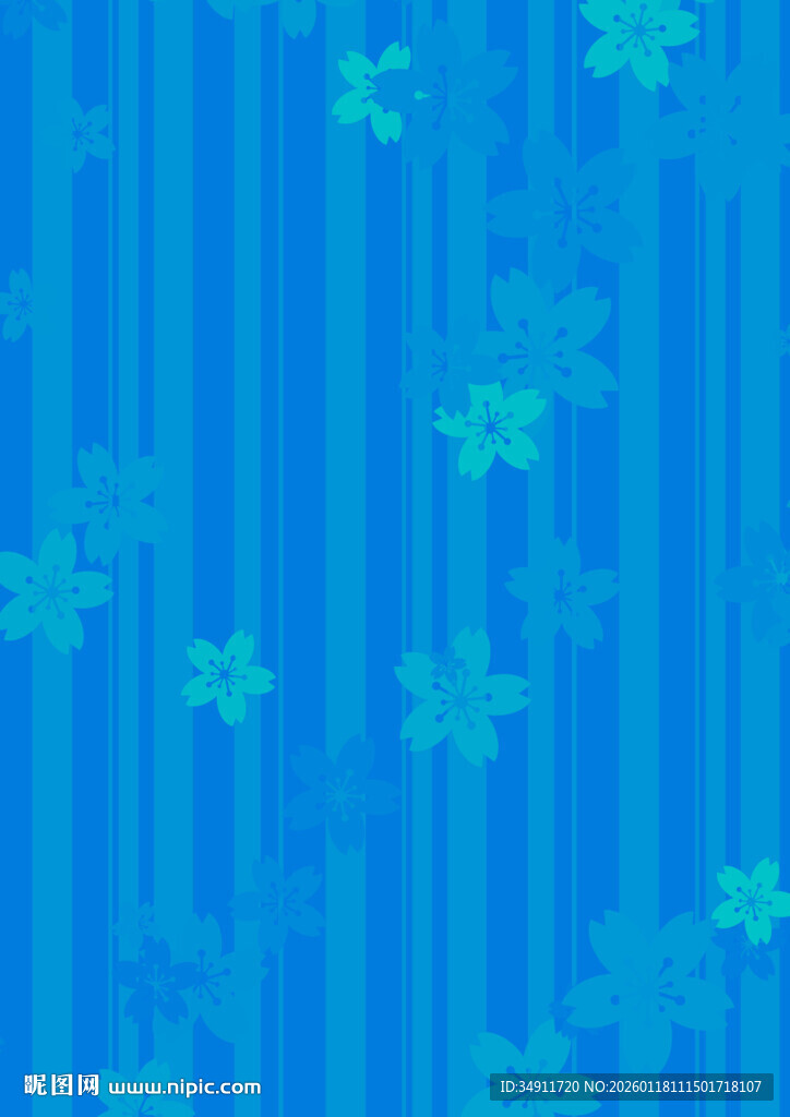 蓝色条纹底樱花图案背景