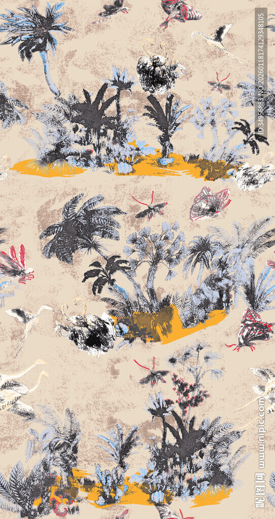 中式水墨风植物花卉图案