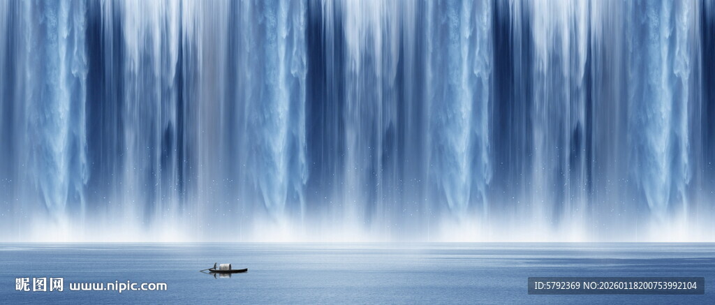 流水生财瀑布山水画