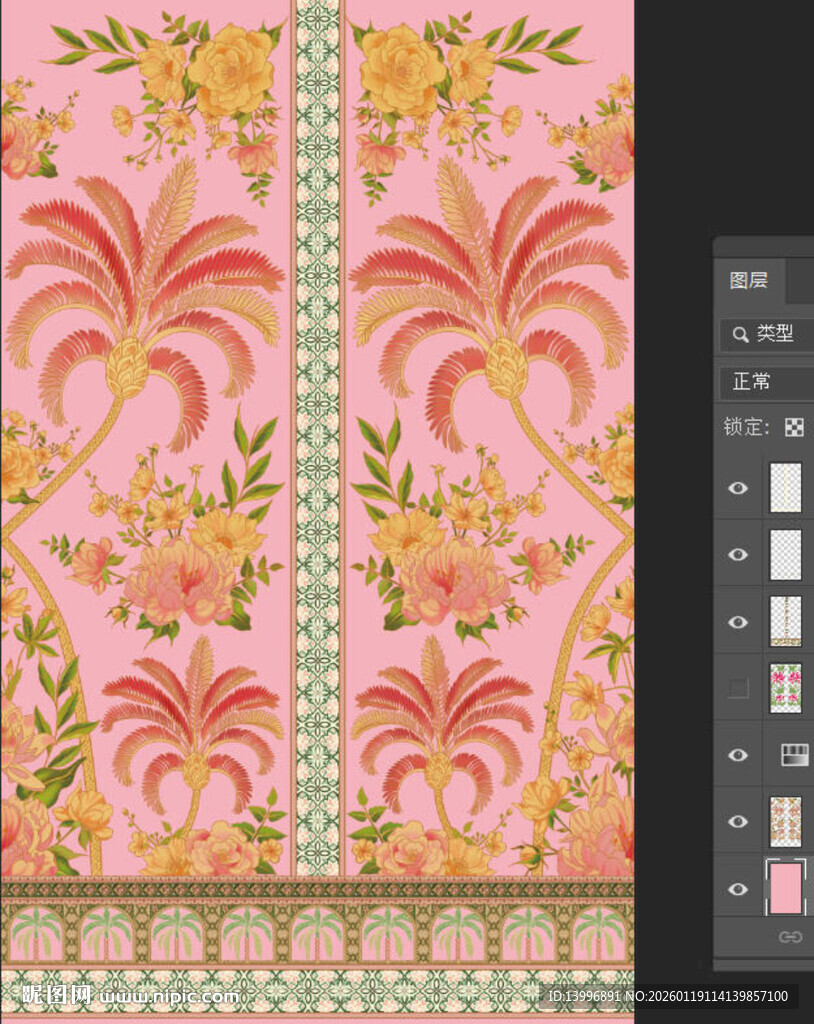 粉色花卉植物图案设计