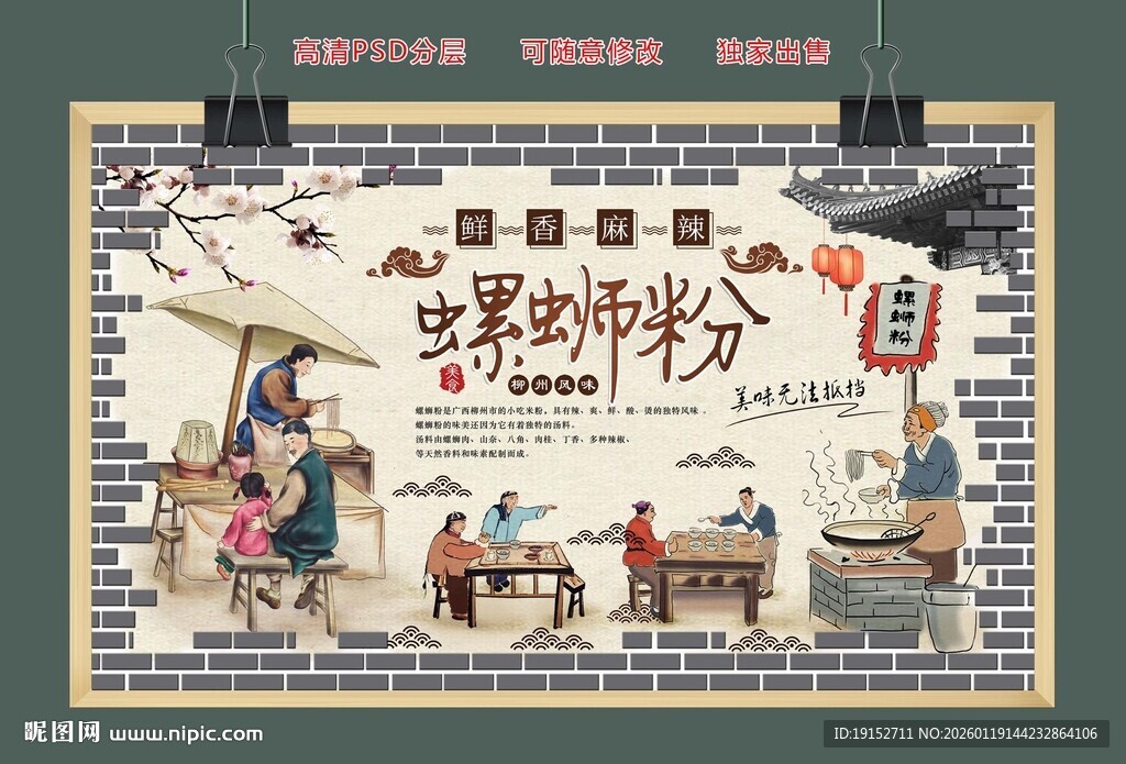 螺蛳粉美食复古背景墙