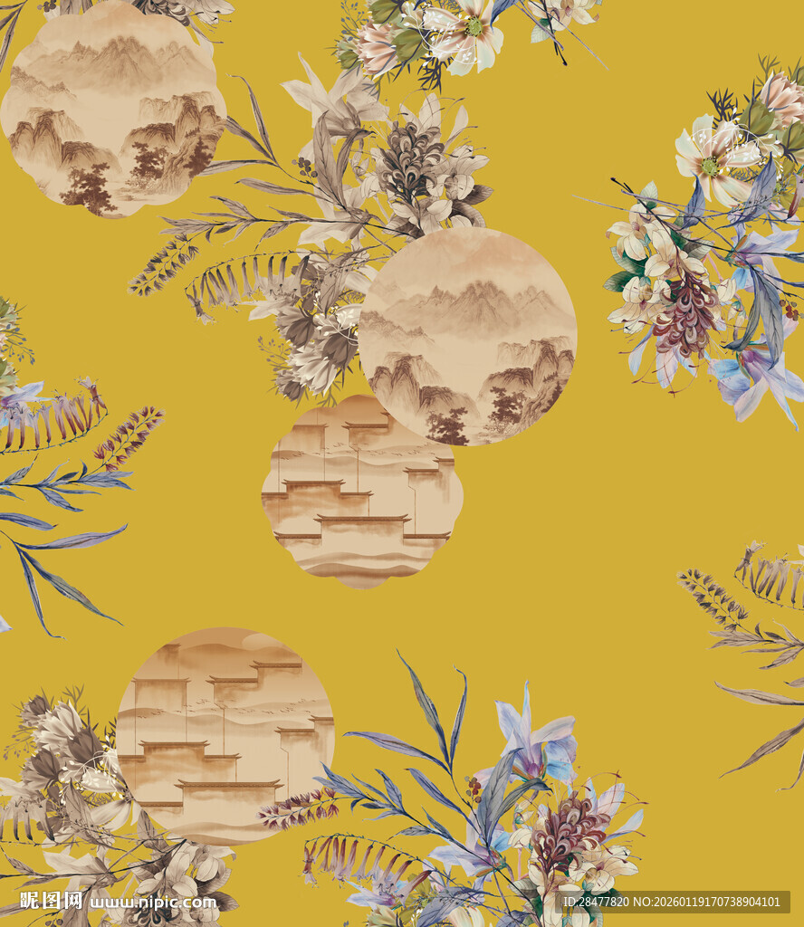 黄色花卉蜂巢图案纹理