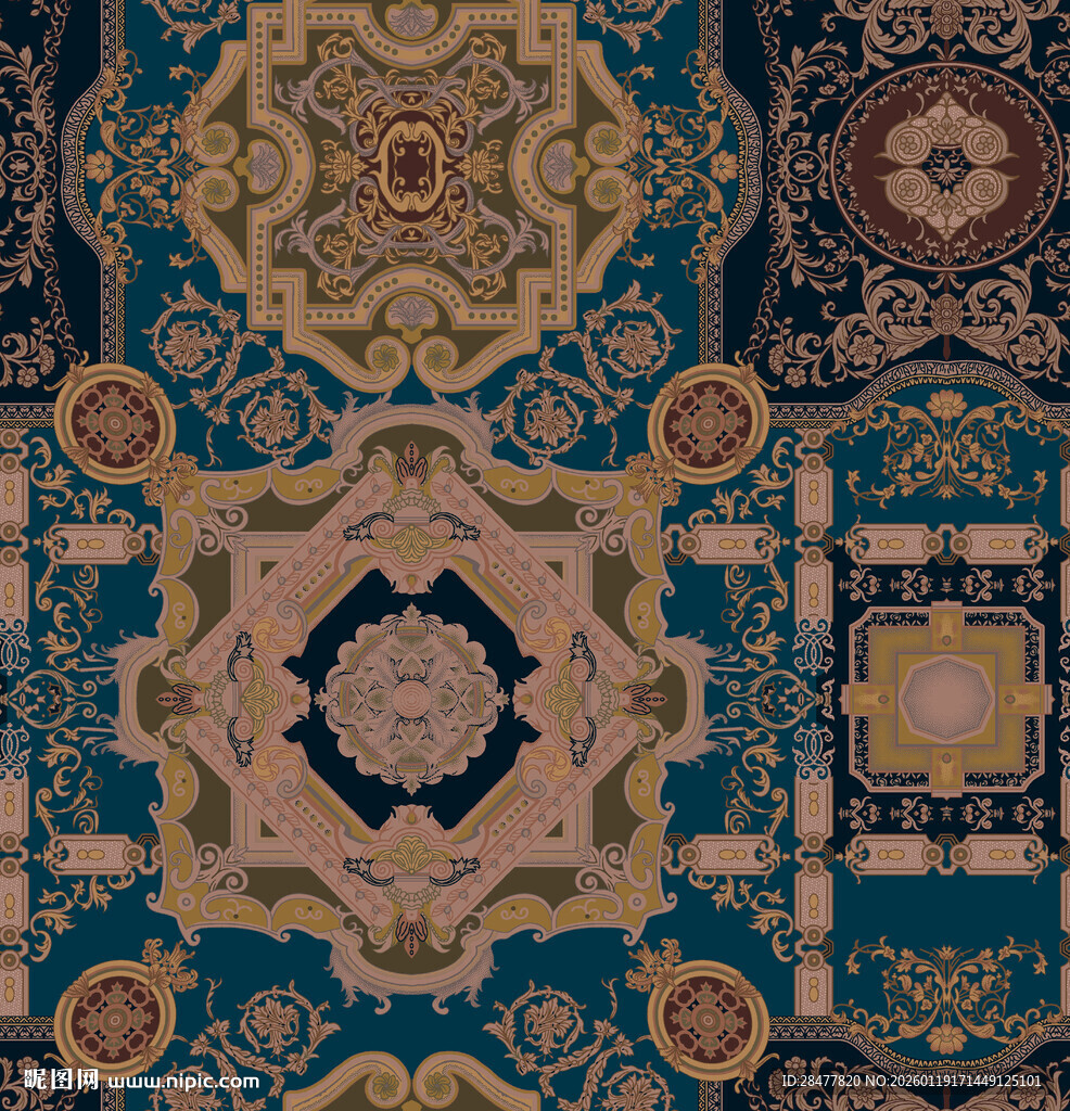 复古风精美几何图案地毯