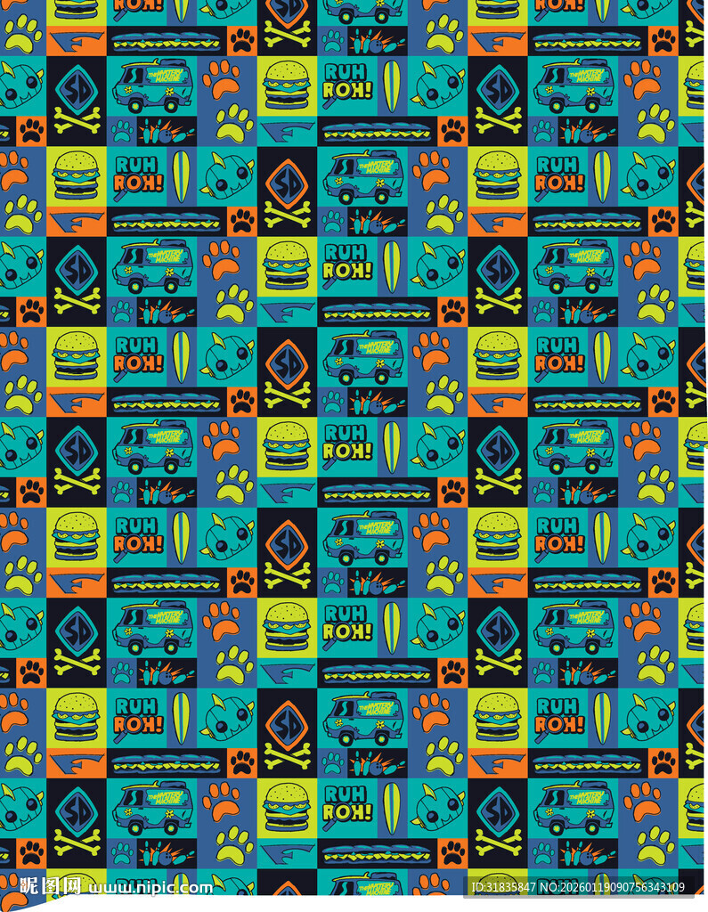 多彩卡通图案背景纹理