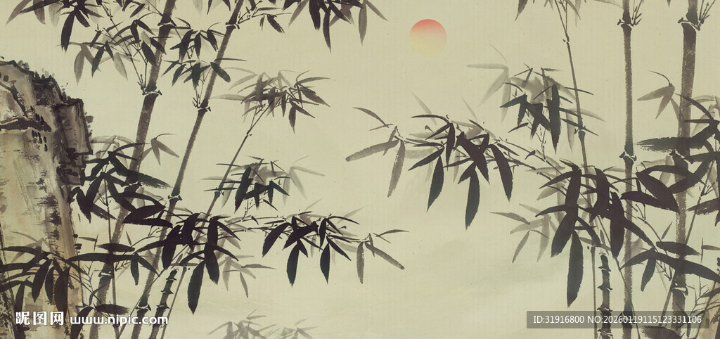 新中式水墨竹影背景墙