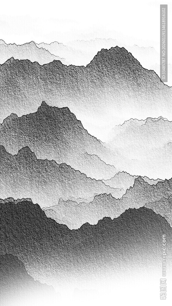 水墨群山缭绕意境美