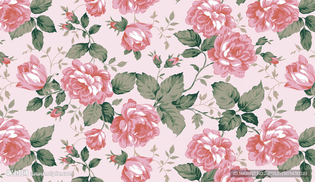 粉色花卉无缝图案背景