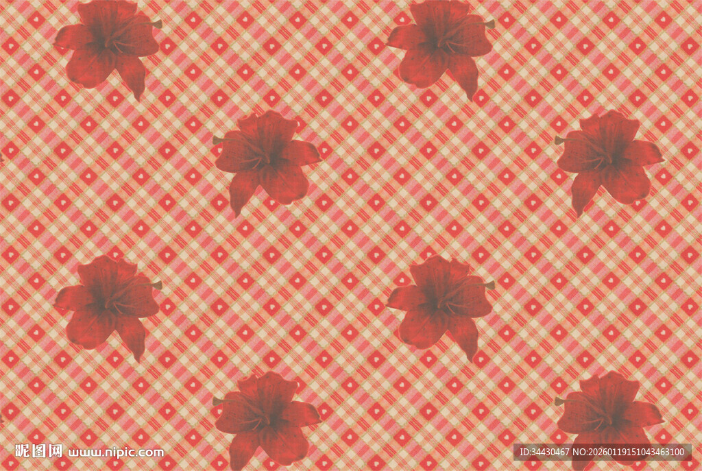 红色格纹花朵图案背景