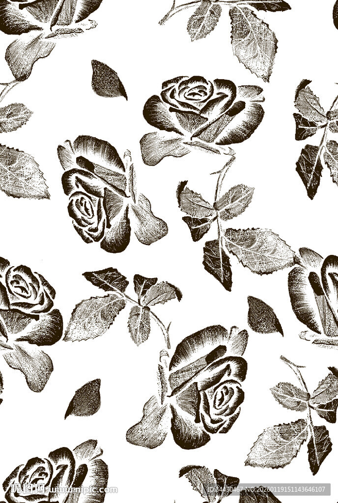 黑白玫瑰花卉图案设计