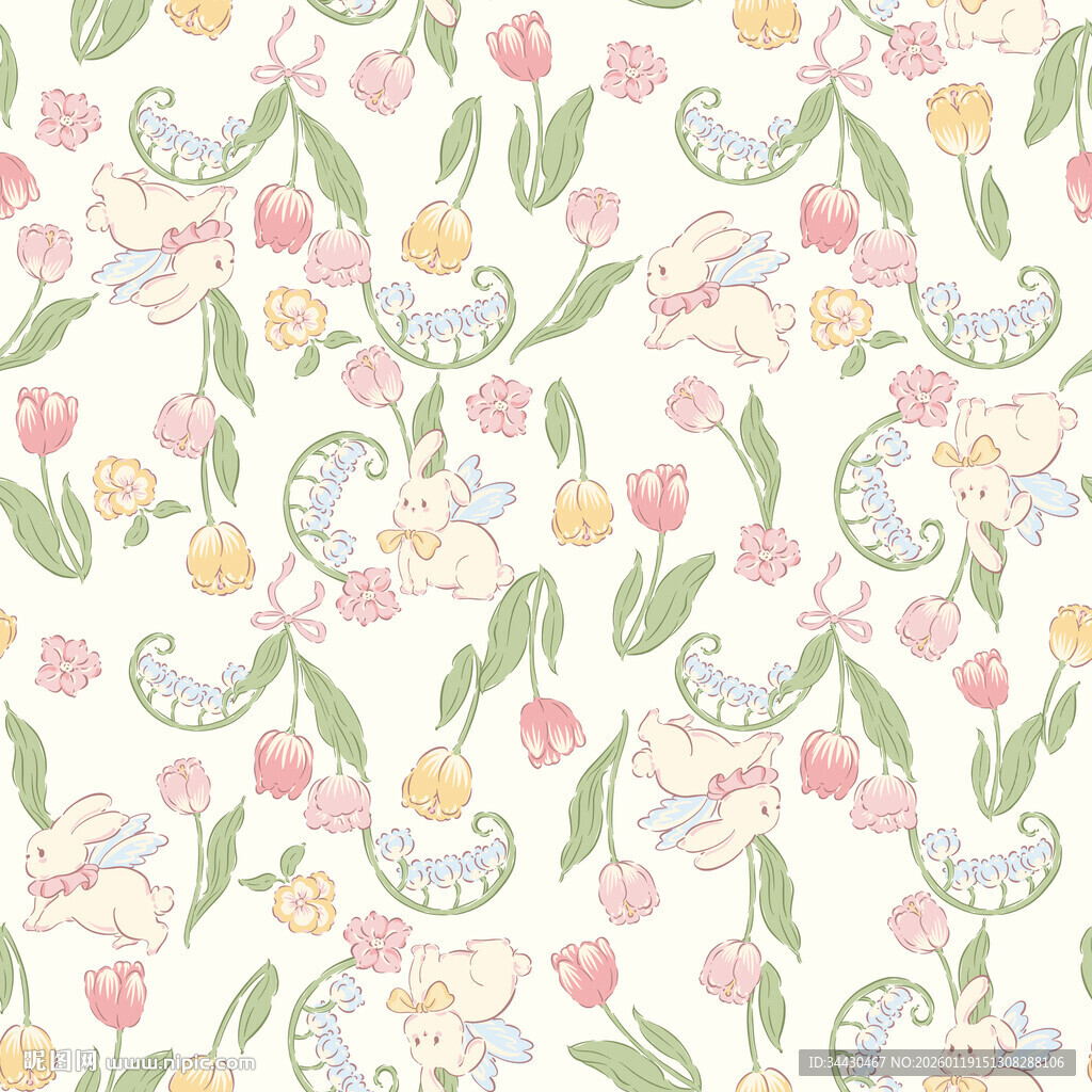 花卉兔子图案清新淡雅风