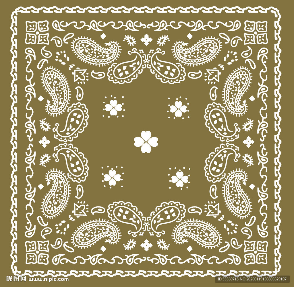 复古风佩斯利花纹方巾图案