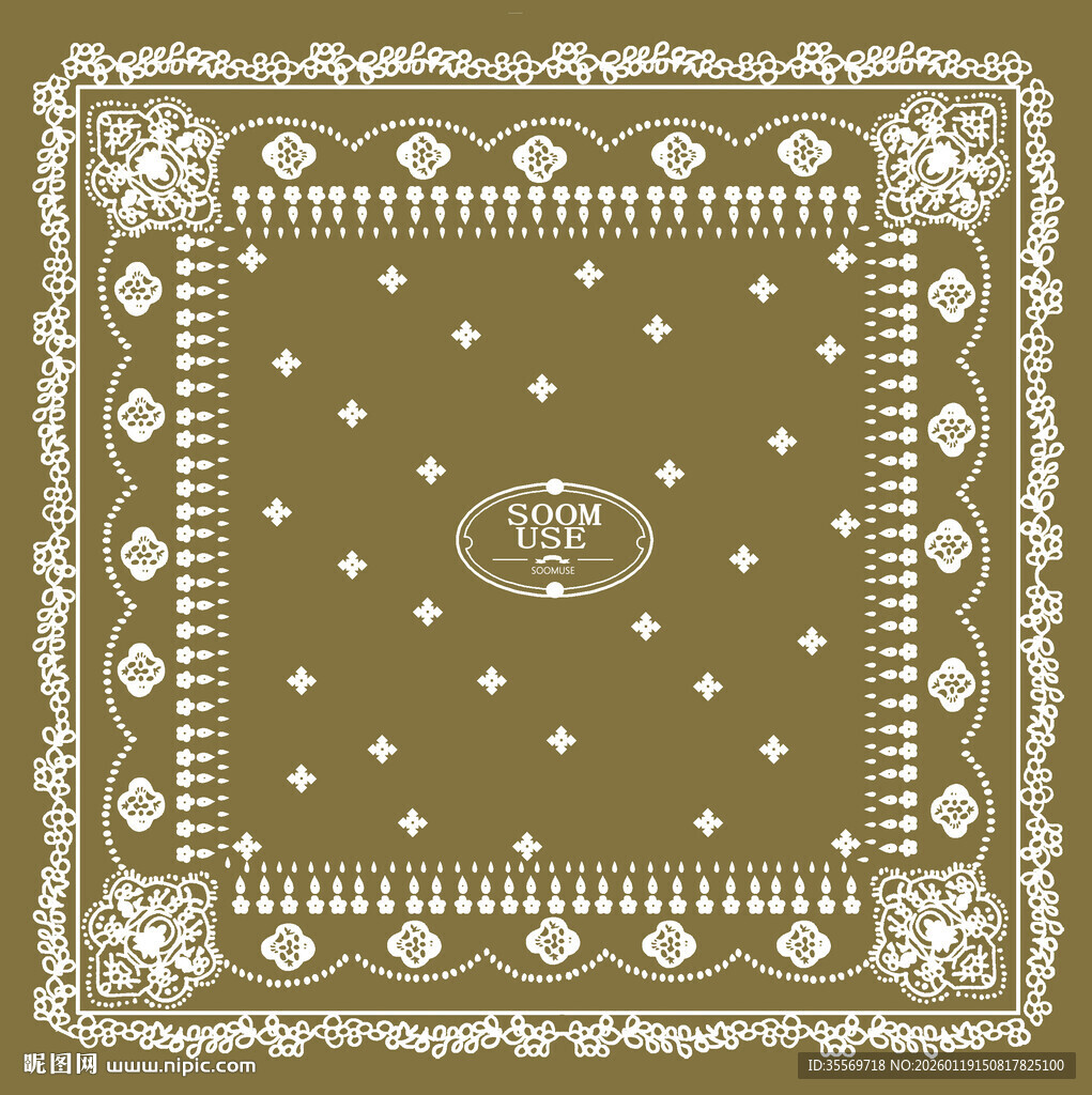 复古花纹方巾图案设计