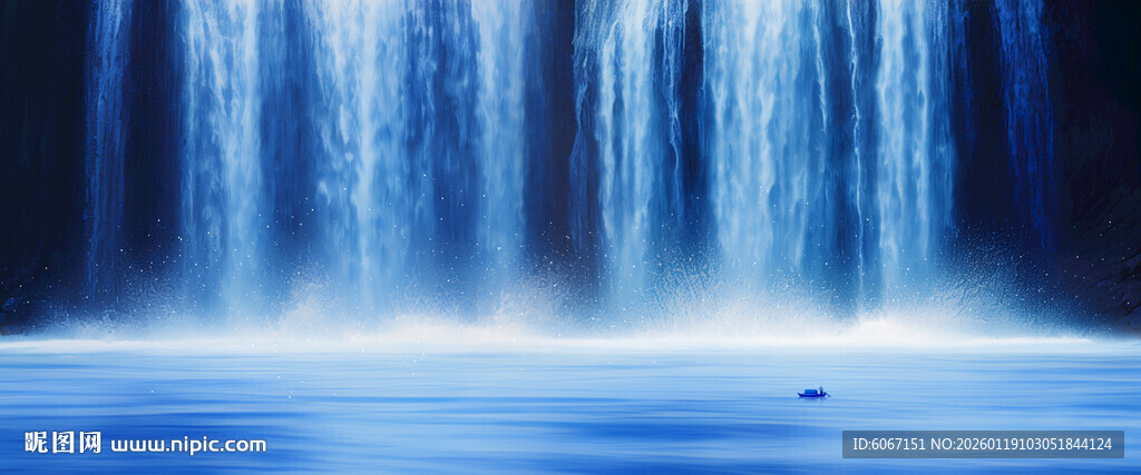 高山流水瀑布山水画