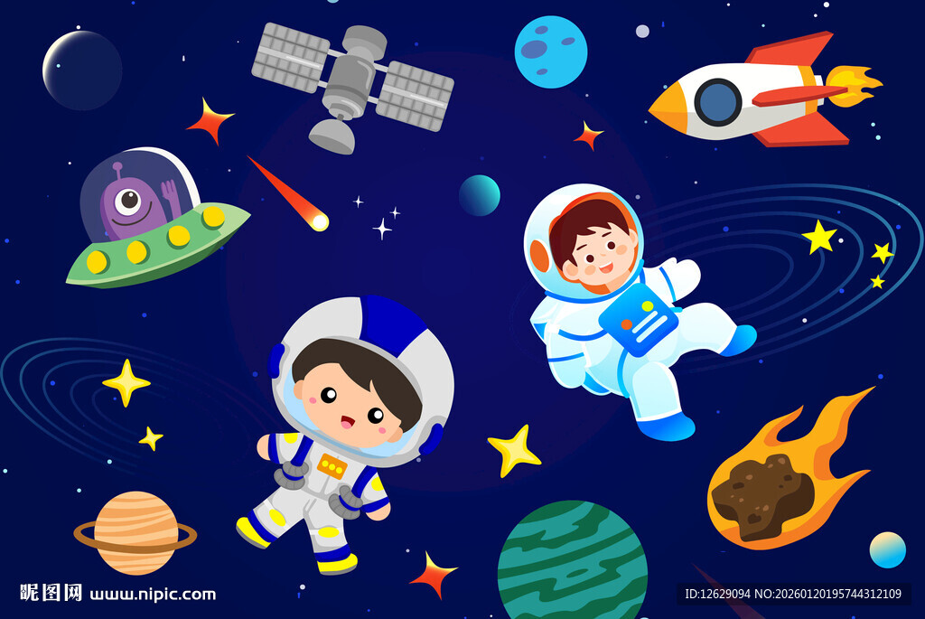 卡通星空宇航员背景墙