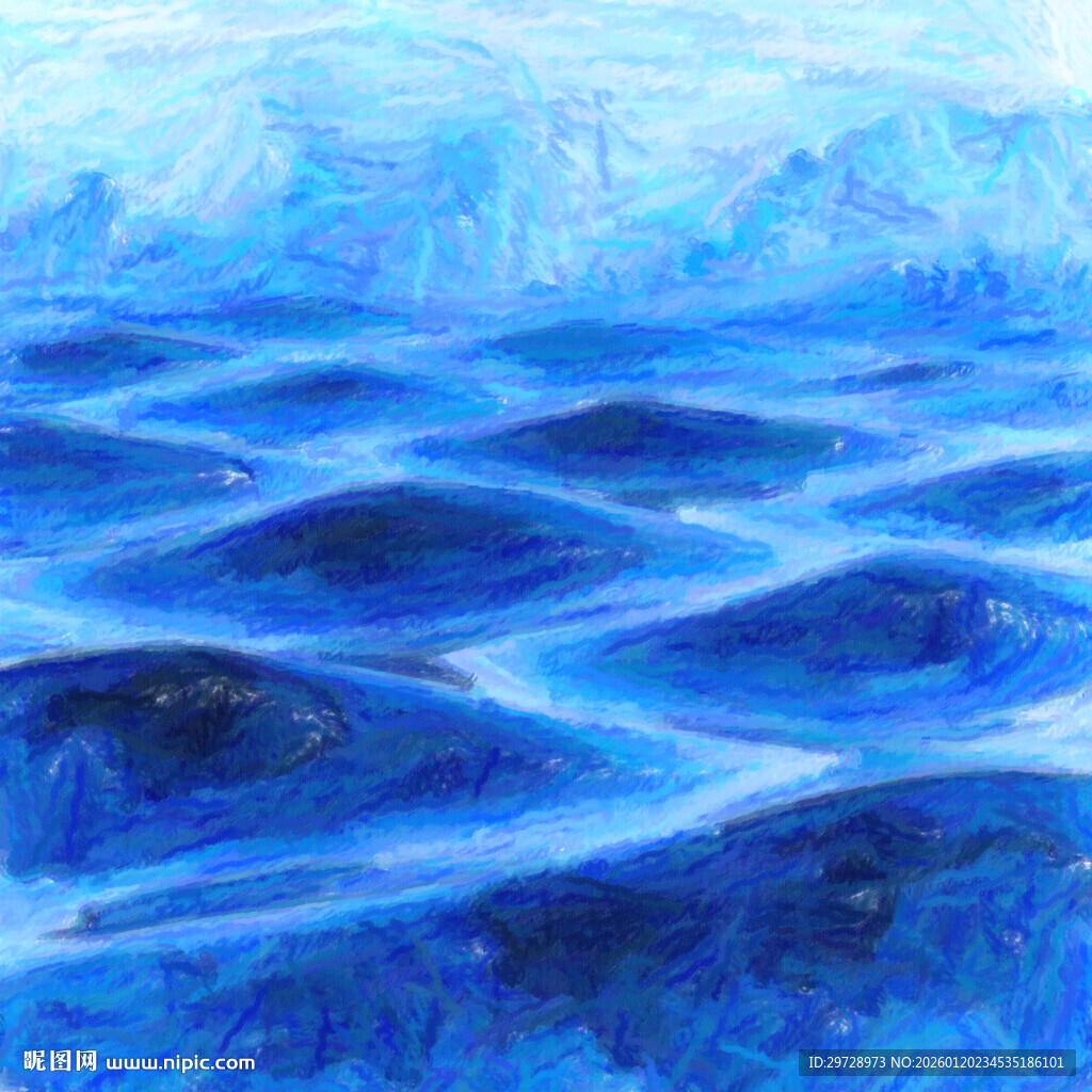 蓝色肌理油画扎染艺术
