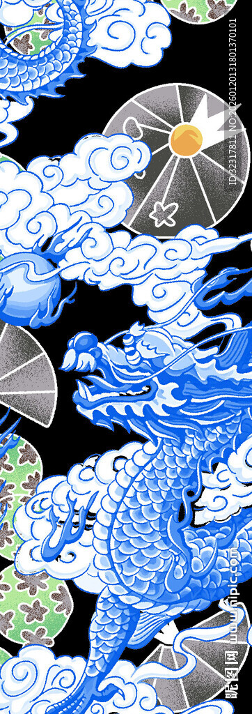 蓝绿花卉图案布料纹理