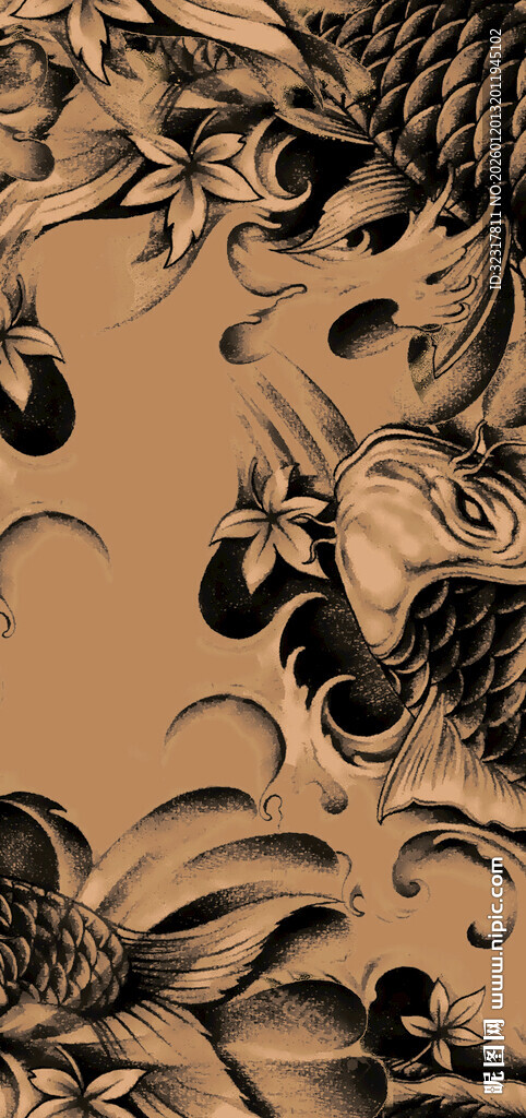 中式鲤鱼纹身图案设计