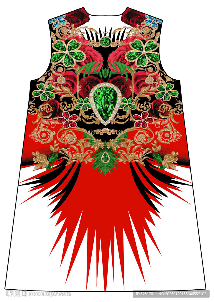 中式刺绣凤纹无袖上衣