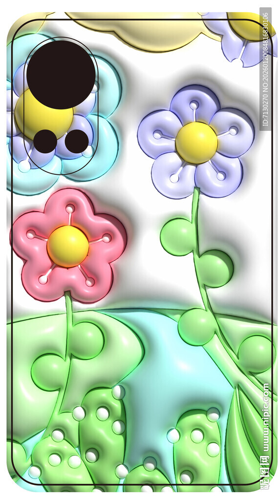 可爱立体花朵手机壳图案