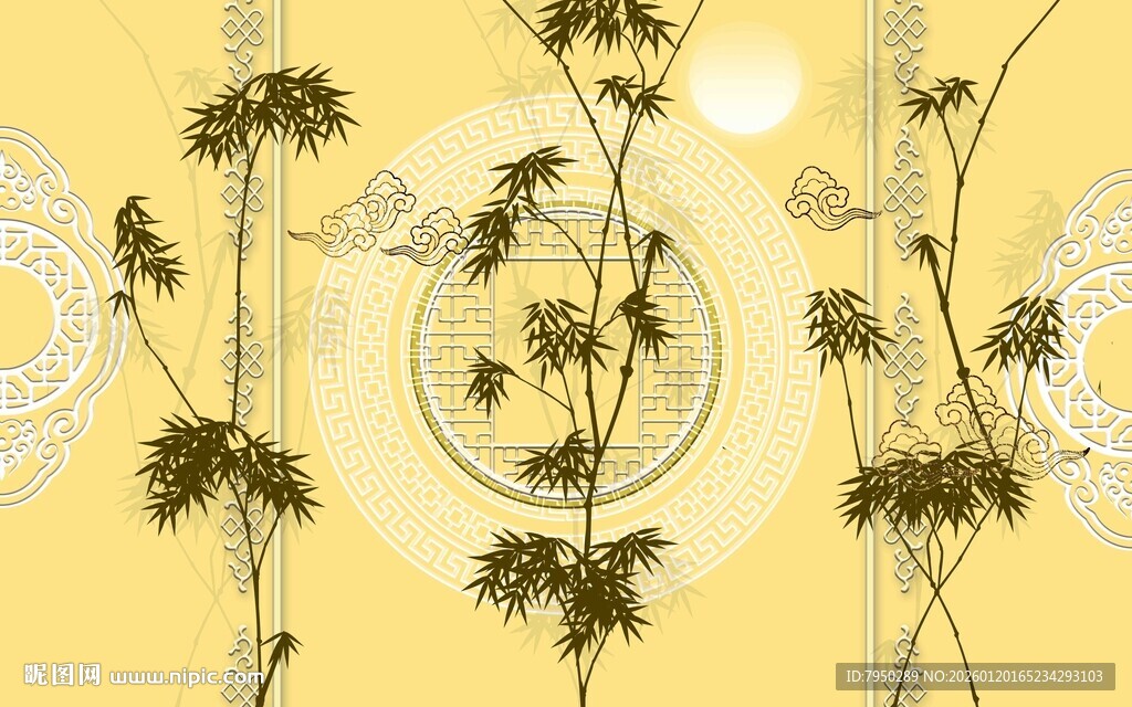 黄色竹子图案背景墙
