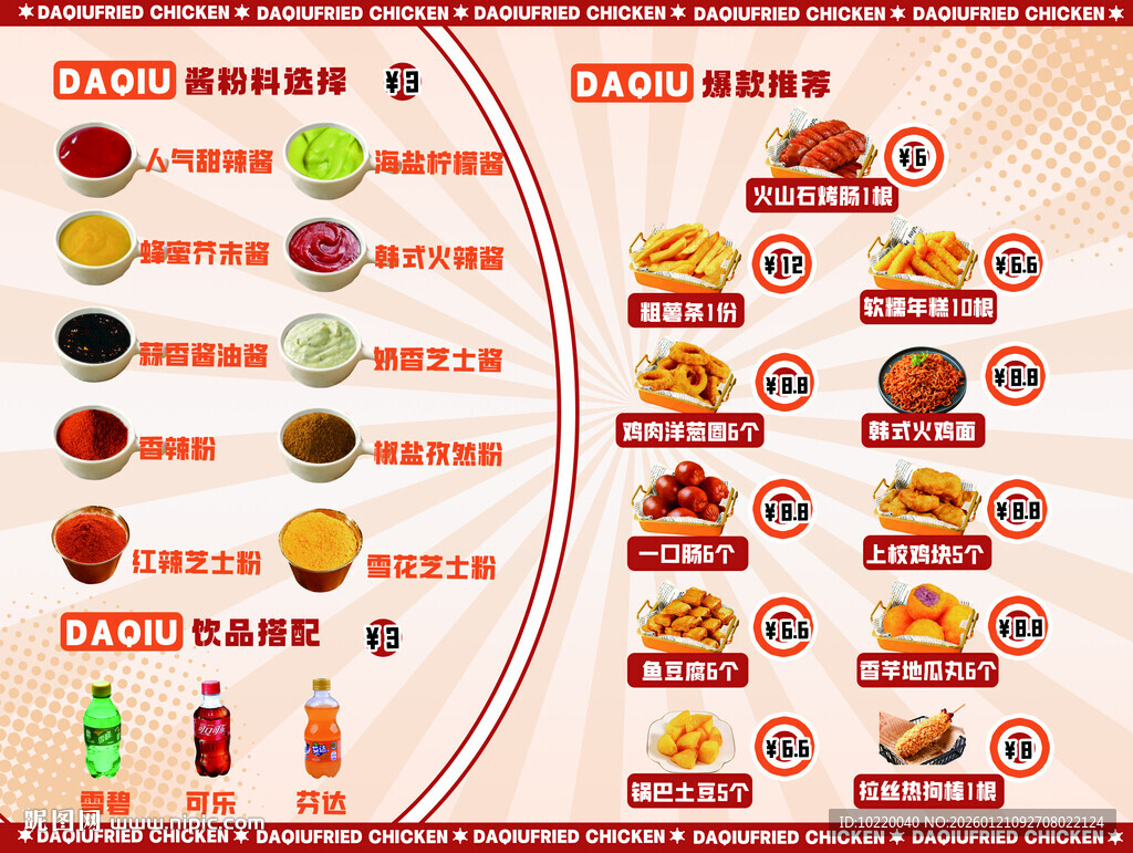 汉堡店菜单价目表展示