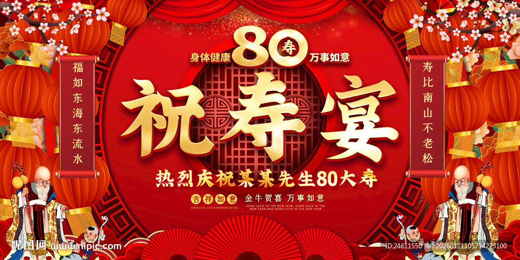 80岁祝寿宴喜庆展板