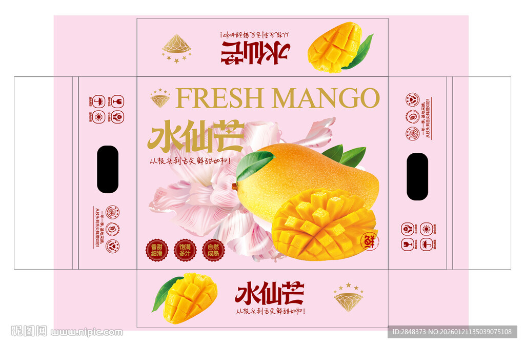 烫金粉色水仙芒礼盒平面展开图