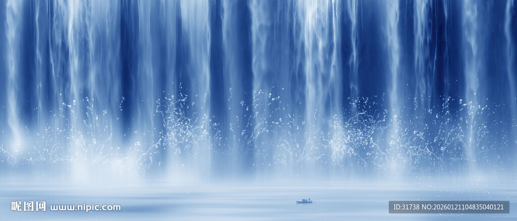 蓝色梦幻瀑布景观背景图