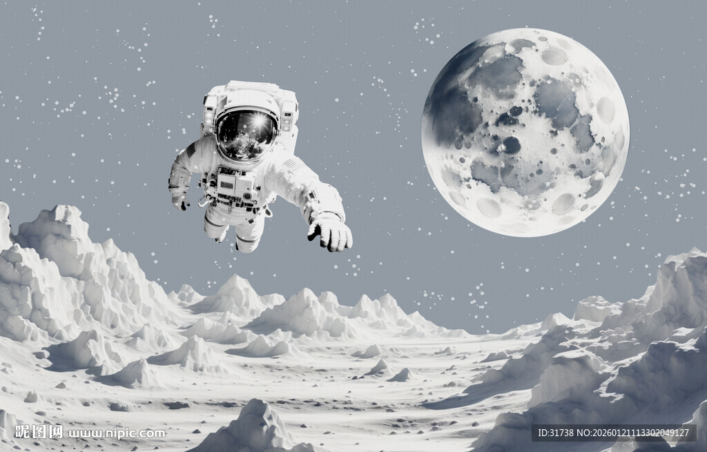 灰色肌理宇航员月球星空背景图