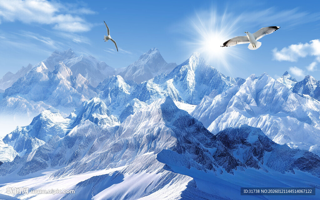 蓝天雪山背景墙