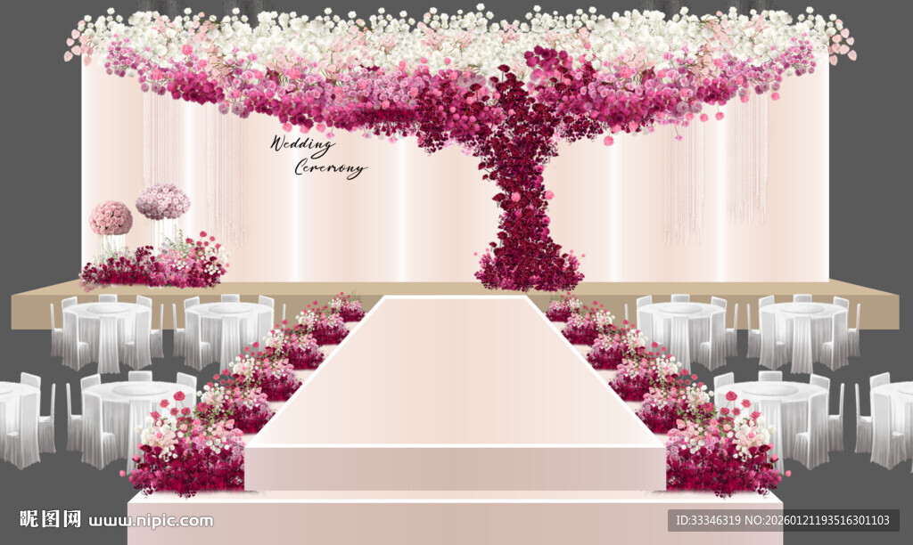 浪漫粉色系婚礼现场布置