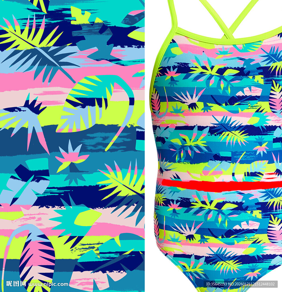 热带植物多彩图案背景