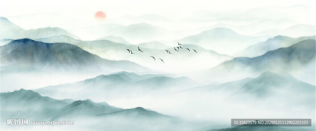 新中式屏风山水画