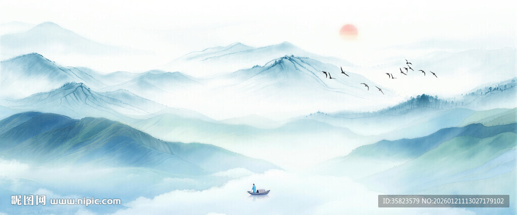 中式青绿山水图