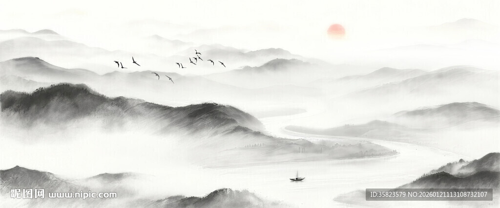 新中式水墨山水画