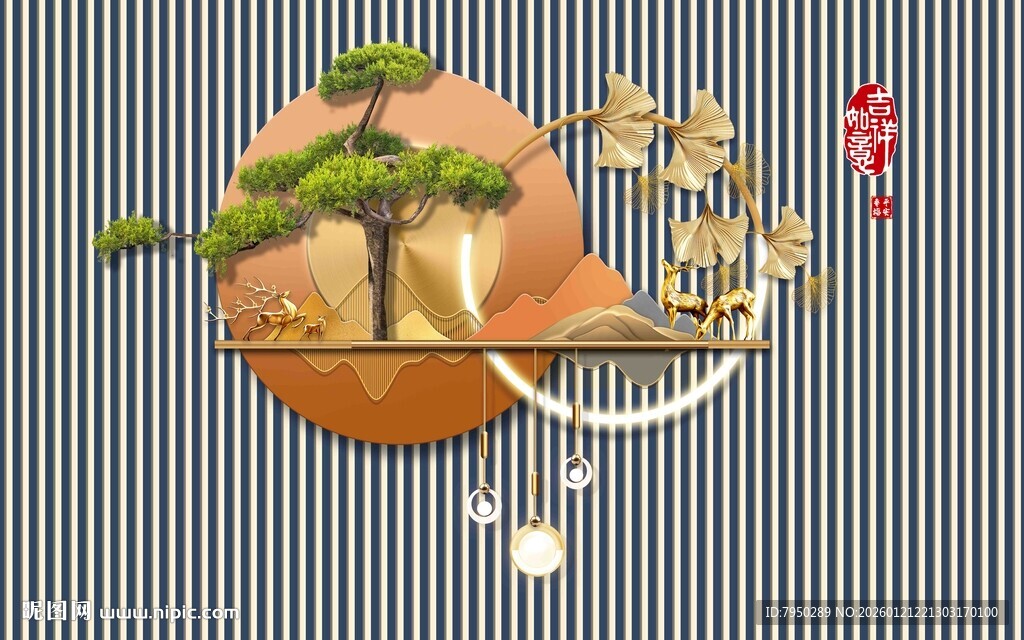 中式风松树装饰图案设计