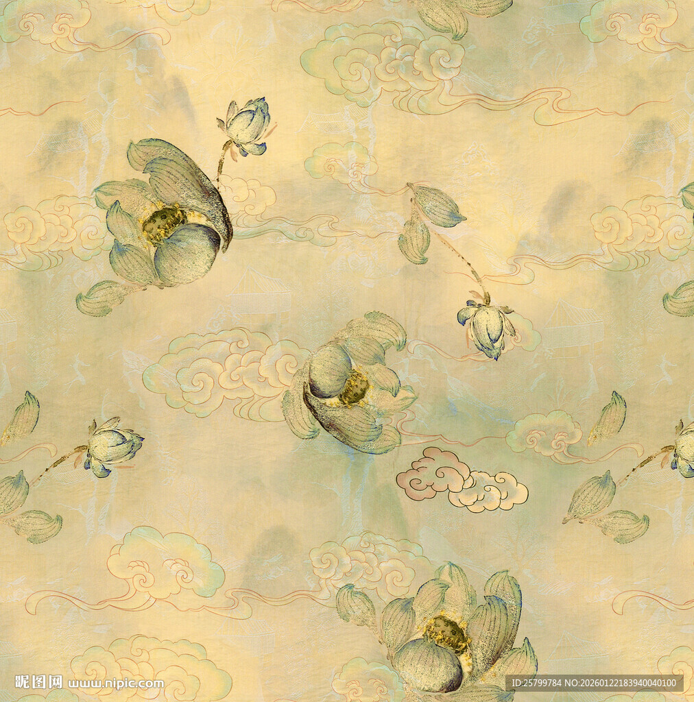 中式古典蝴蝶花卉纹理图案