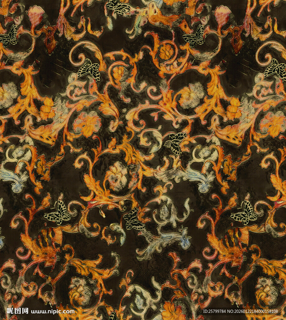 复古华丽花纹织物图案